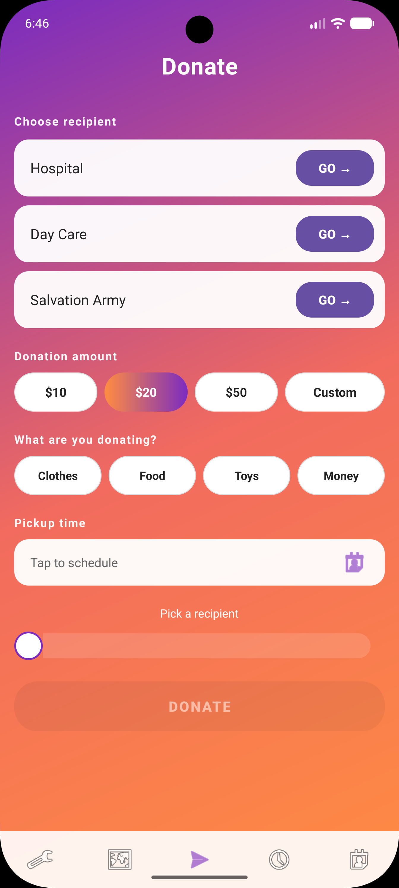 Donate screen
