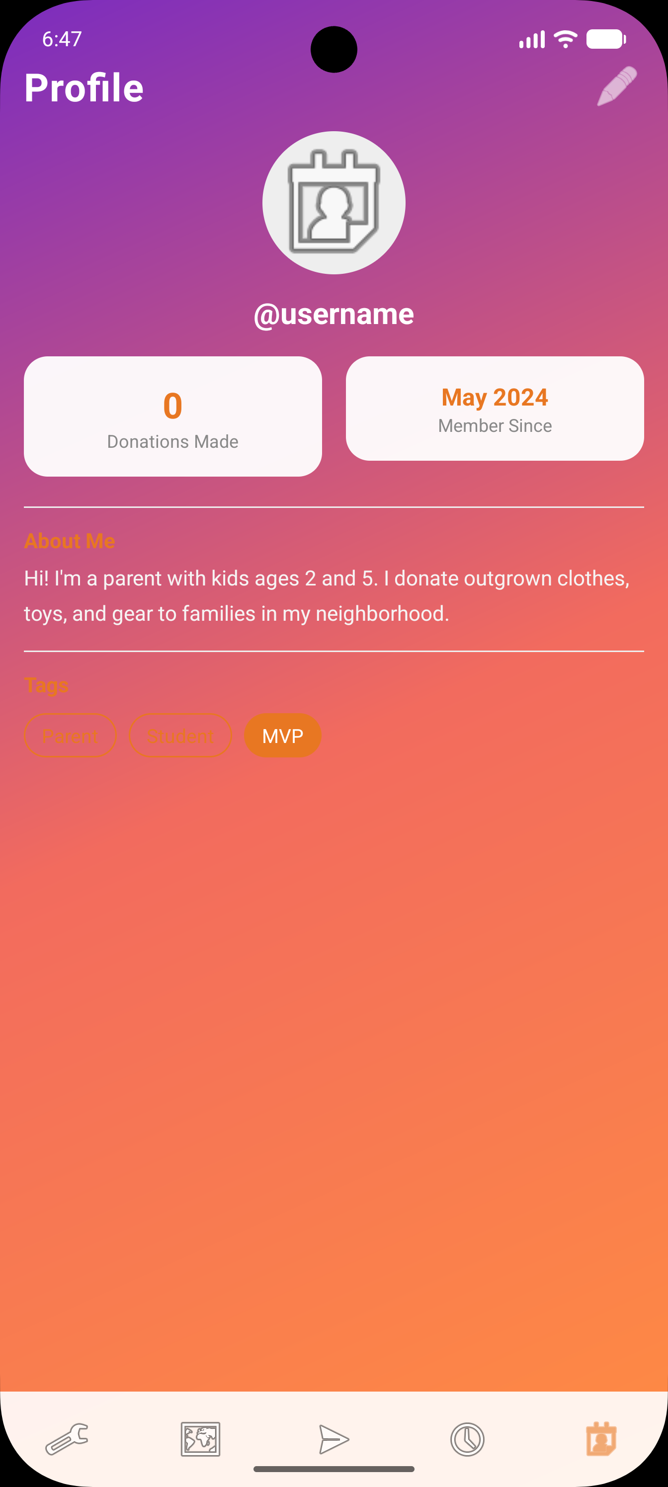 Profile screen