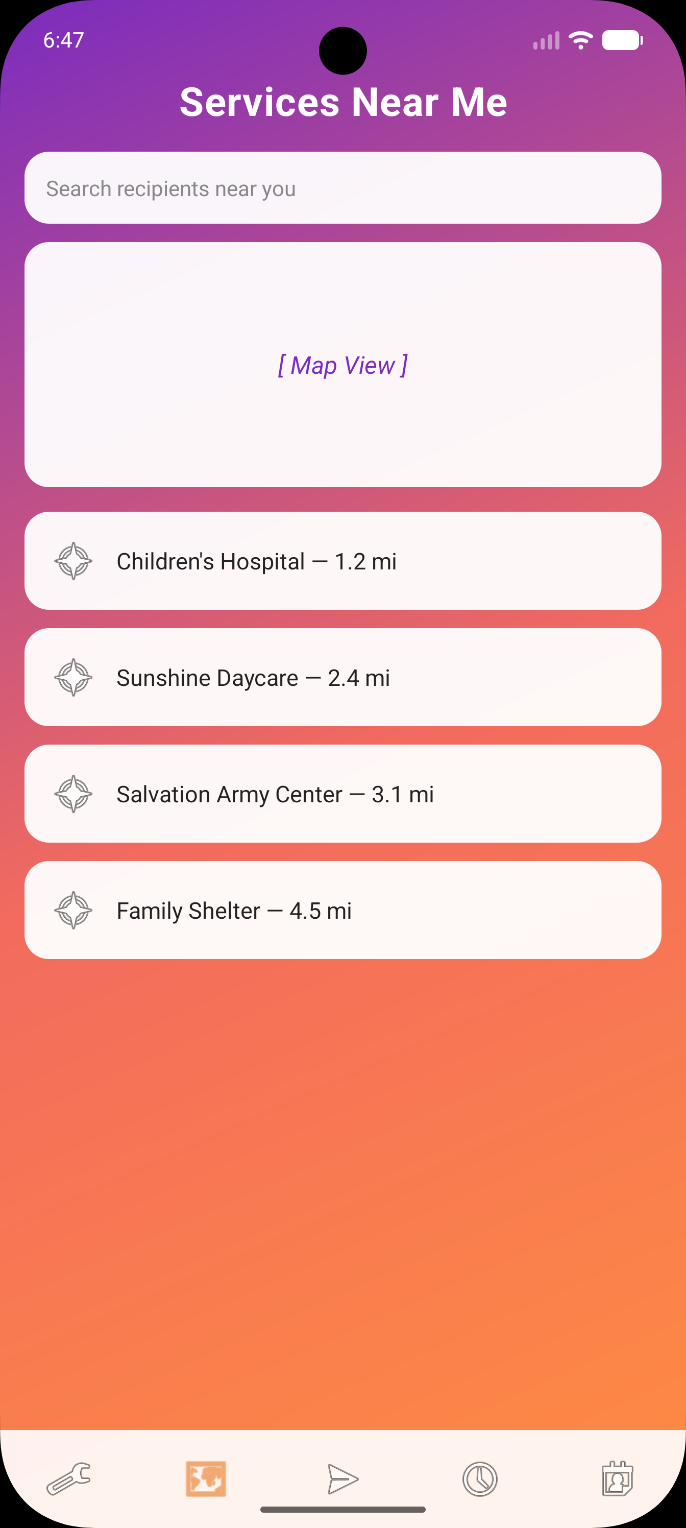 Services Near Me screen